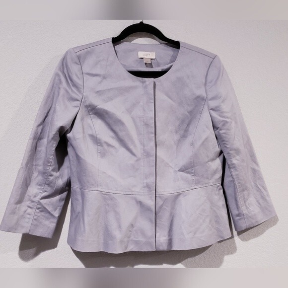 LOFT Jackets & Blazers - ANN TAYLOR LOFT Linen Blend Grey Button Up  Peplum Jacket Size M